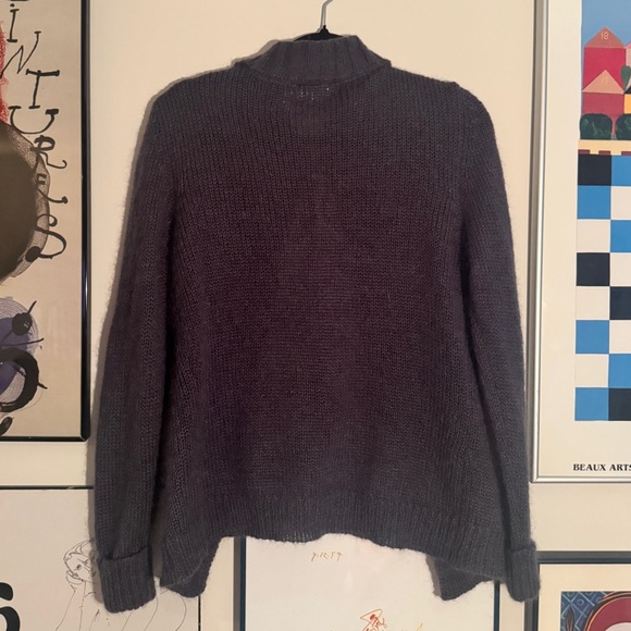 Vintage euro Charcoal Pom Pom tie knit Cardigan Sweater - fits like small - Picture 3 of 12